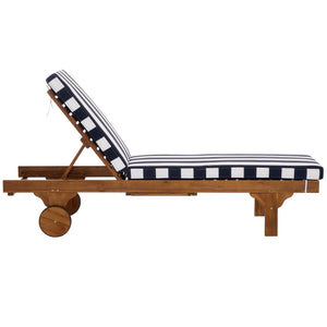 Safavieh Newport Lounge Chair - Stylish Black Stripe Design For Ultimate Comfort In Any Outdoor Space Natural ,Navy Striped Acacia ,Polyester,Foam Pat7316f