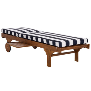 Safavieh Newport Lounge Chair - Stylish Black Stripe Design For Ultimate Comfort In Any Outdoor Space Natural ,Navy Striped Acacia ,Polyester,Foam Pat7316f