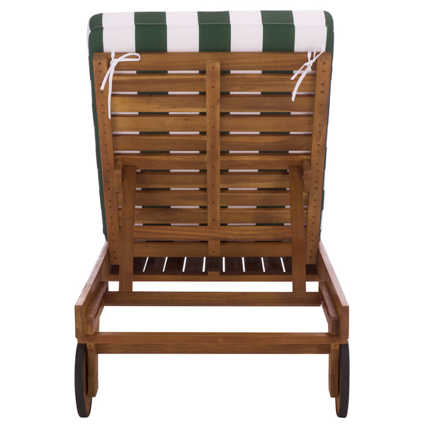 Safavieh Newport Lounge Chair - Stylish Black Stripe Design For Ultimate Comfort In Any Outdoor Space Natural ,Hunter Green Stripe Acacia ,Polyester,Foam Pat7316h