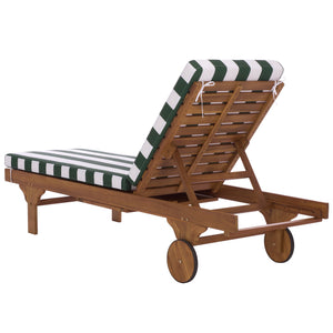 Safavieh Newport Lounge Chair - Stylish Black Stripe Design For Ultimate Comfort In Any Outdoor Space Natural ,Hunter Green Stripe Acacia ,Polyester,Foam Pat7316h