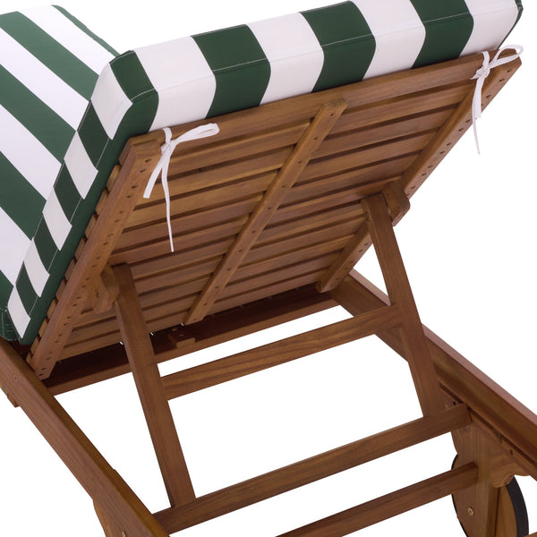 Safavieh Newport Lounge Chair - Stylish Black Stripe Design For Ultimate Comfort In Any Outdoor Space Natural ,Hunter Green Stripe Acacia ,Polyester,Foam Pat7316h