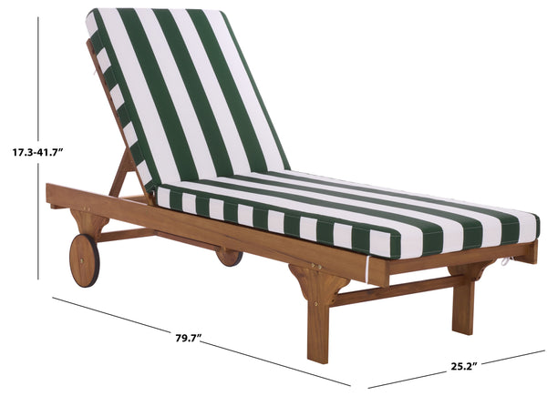 Safavieh Newport Lounge Chair - Stylish Black Stripe Design For Ultimate Comfort In Any Outdoor Space Natural ,Hunter Green Stripe Acacia ,Polyester,Foam Pat7316h
