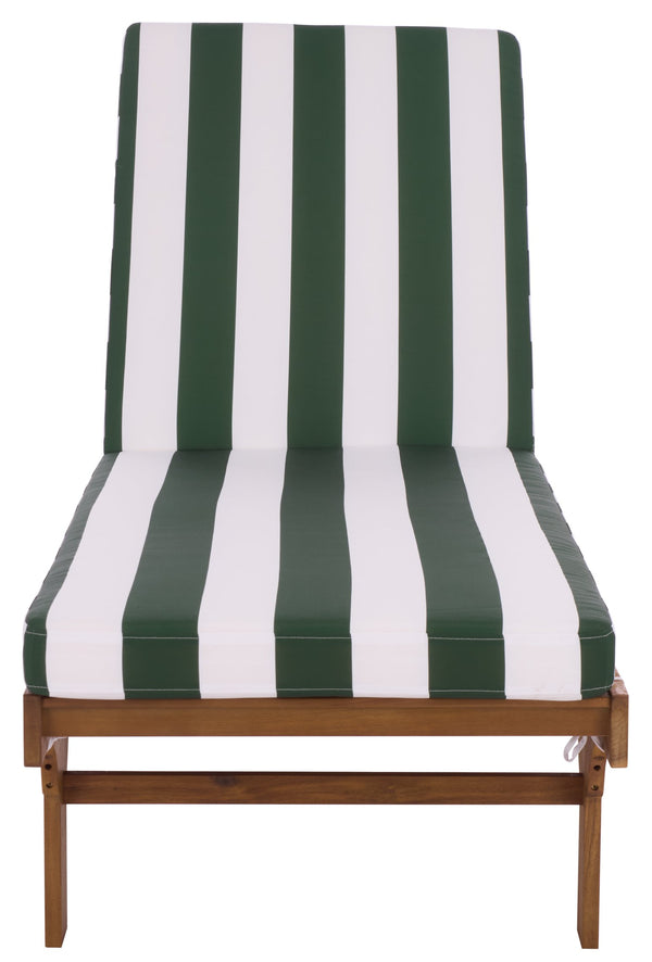 Safavieh Newport Lounge Chair - Stylish Black Stripe Design For Ultimate Comfort In Any Outdoor Space Natural ,Hunter Green Stripe Acacia ,Polyester,Foam Pat7316h