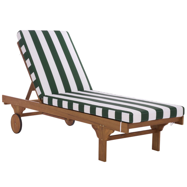 Safavieh Newport Lounge Chair - Stylish Black Stripe Design For Ultimate Comfort In Any Outdoor Space Natural ,Hunter Green Stripe Acacia ,Polyester,Foam Pat7316h