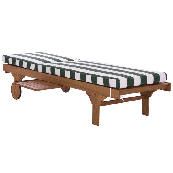 Safavieh Newport Lounge Chair - Stylish Black Stripe Design For Ultimate Comfort In Any Outdoor Space Natural ,Hunter Green Stripe Acacia ,Polyester,Foam Pat7316h