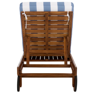 Safavieh Newport Lounge Chair - Stylish Black Stripe Design For Ultimate Comfort In Any Outdoor Space Natural ,Baby Blue Stripe Acacia ,Polyester,Foam Pat7316u