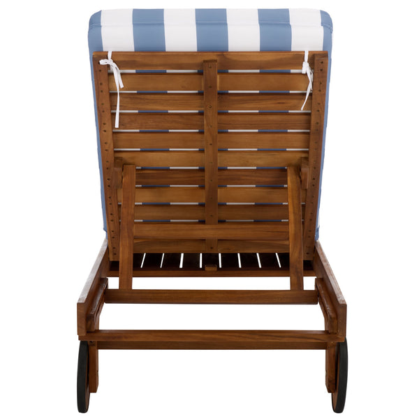 Safavieh Newport Lounge Chair - Stylish Black Stripe Design For Ultimate Comfort In Any Outdoor Space Natural ,Baby Blue Stripe Acacia ,Polyester,Foam Pat7316u