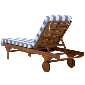Safavieh Newport Lounge Chair - Stylish Black Stripe Design For Ultimate Comfort In Any Outdoor Space Natural ,Baby Blue Stripe Acacia ,Polyester,Foam Pat7316u