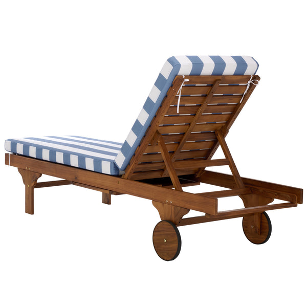 Safavieh Newport Lounge Chair - Stylish Black Stripe Design For Ultimate Comfort In Any Outdoor Space Natural ,Baby Blue Stripe Acacia ,Polyester,Foam Pat7316u