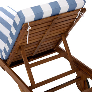 Safavieh Newport Lounge Chair - Stylish Black Stripe Design For Ultimate Comfort In Any Outdoor Space Natural ,Baby Blue Stripe Acacia ,Polyester,Foam Pat7316u
