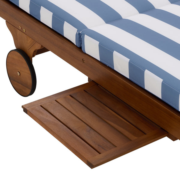 Safavieh Newport Lounge Chair - Stylish Black Stripe Design For Ultimate Comfort In Any Outdoor Space Natural ,Baby Blue Stripe Acacia ,Polyester,Foam Pat7316u