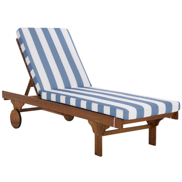Safavieh Newport Lounge Chair - Stylish Black Stripe Design For Ultimate Comfort In Any Outdoor Space Natural ,Baby Blue Stripe Acacia ,Polyester,Foam Pat7316u
