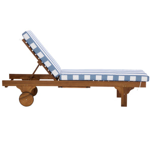 Safavieh Newport Lounge Chair - Stylish Black Stripe Design For Ultimate Comfort In Any Outdoor Space Natural ,Baby Blue Stripe Acacia ,Polyester,Foam Pat7316u