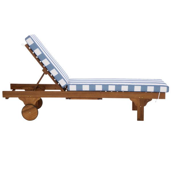 Safavieh Newport Lounge Chair - Stylish Black Stripe Design For Ultimate Comfort In Any Outdoor Space Natural ,Baby Blue Stripe Acacia ,Polyester,Foam Pat7316u