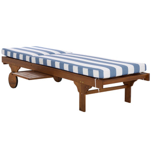 Safavieh Newport Lounge Chair - Stylish Black Stripe Design For Ultimate Comfort In Any Outdoor Space Natural ,Baby Blue Stripe Acacia ,Polyester,Foam Pat7316u