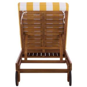 Safavieh Newport Lounge Chair - Stylish Black Stripe Design For Ultimate Comfort In Any Outdoor Space Natural ,Yellow Stripe Acacia ,Polyester,Foam Pat7316y