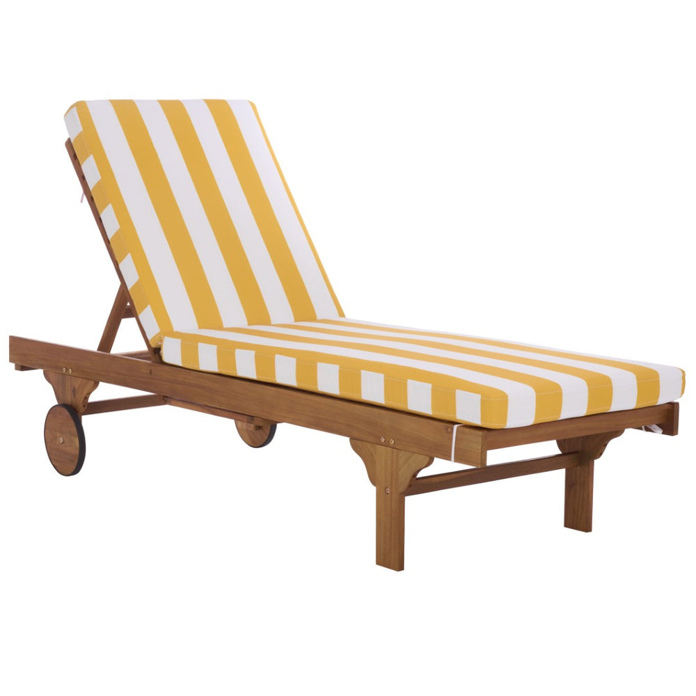 Safavieh NEWPORT Lounge Chair - Coastal-Inspired Design with Durable Acacia Wood Frame for Outdoor Relaxation Natural / Yellow Stripe PAT7316Y