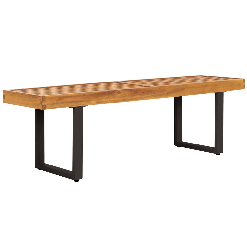 Safavieh MONTI 2-Seater Outdoor Bench - Stylish Acacia Wood with Sturdy Metal Frame for Patios & Gardens Natural / Black PAT7321B