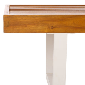 Safavieh Heather 60" Outdoor Bench - Stylish Acacia Wood & Sturdy Steel For Elegant Patio Living Spaces Natural ,White Steel Pat7326a