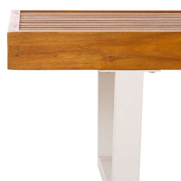 Safavieh Heather 60" Outdoor Bench - Stylish Acacia Wood & Sturdy Steel For Elegant Patio Living Spaces Natural ,White Steel Pat7326a