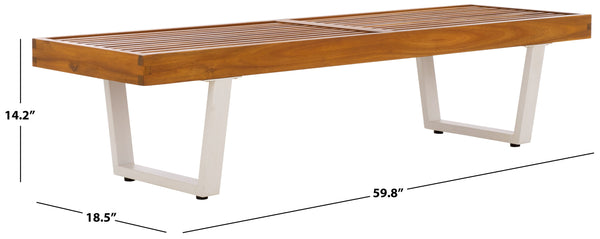 Safavieh Heather 60" Outdoor Bench - Stylish Acacia Wood & Sturdy Steel For Elegant Patio Living Spaces Natural ,White Steel Pat7326a