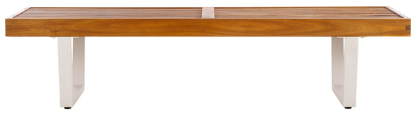 Safavieh Heather 60" Outdoor Bench - Stylish Acacia Wood & Sturdy Steel For Elegant Patio Living Spaces Natural ,White Steel Pat7326a