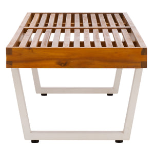 Safavieh Heather 60" Outdoor Bench - Stylish Acacia Wood & Sturdy Steel For Elegant Patio Living Spaces Natural ,White Steel Pat7326a