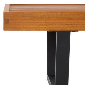 Safavieh Heather 60" Outdoor Bench - Stylish Acacia Wood & Sturdy Steel For Elegant Patio Living Spaces Natural ,Black Steel Pat7326b