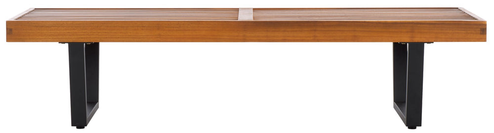 Safavieh HEATHER 60" Outdoor Bench – Stylish Acacia Wood with Durable Steel Legs for Patios and Gardens Natural / Black PAT7326B