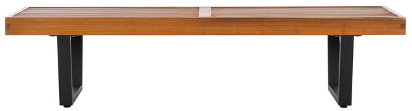 Safavieh Heather 60" Outdoor Bench - Stylish Acacia Wood & Sturdy Steel For Elegant Patio Living Spaces Natural ,Black Steel Pat7326b