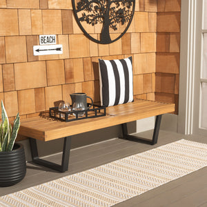 Safavieh Heather 60" Outdoor Bench - Stylish Acacia Wood & Sturdy Steel For Elegant Patio Living Spaces Natural ,Black Steel Pat7326b