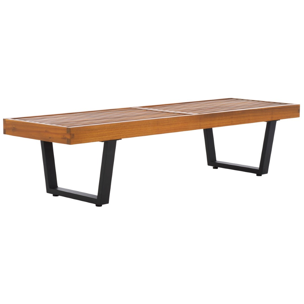 Safavieh HEATHER 60" Outdoor Bench – Stylish Acacia Wood with Durable Steel Legs for Patios and Gardens Natural / Black PAT7326B