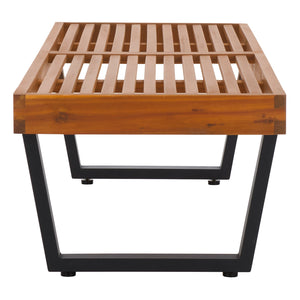 Safavieh Heather 60" Outdoor Bench - Stylish Acacia Wood & Sturdy Steel For Elegant Patio Living Spaces Natural ,Black Steel Pat7326b