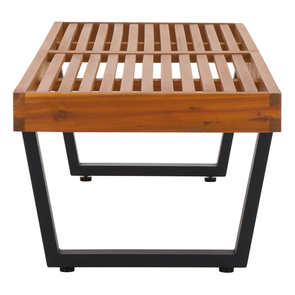 Safavieh Heather 60" Outdoor Bench - Stylish Acacia Wood & Sturdy Steel For Elegant Patio Living Spaces Natural ,Black Steel Pat7326b