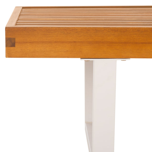 Safavieh Heather 72" Outdoor Bench - Elegant Acacia Wood And Steel For Stylish Garden And Patio Decor Natural ,White Steel Pat7327a