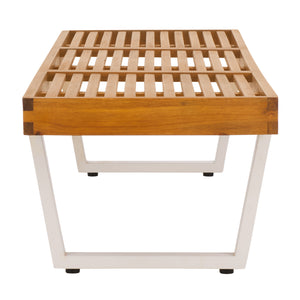 Safavieh Heather 72" Outdoor Bench - Elegant Acacia Wood And Steel For Stylish Garden And Patio Decor Natural ,White Steel Pat7327a