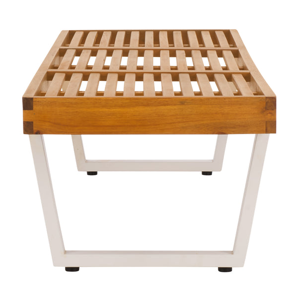 Safavieh Heather 72" Outdoor Bench - Elegant Acacia Wood And Steel For Stylish Garden And Patio Decor Natural ,White Steel Pat7327a