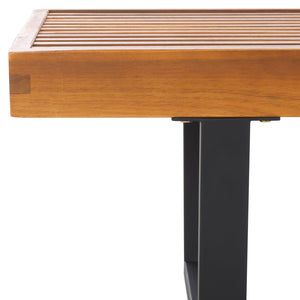 Safavieh Heather 72" Outdoor Bench - Elegant Acacia Wood And Steel For Stylish Garden And Patio Decor Natural ,Black Steel Pat7327b