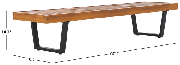 Safavieh Heather 72" Outdoor Bench - Elegant Acacia Wood And Steel For Stylish Garden And Patio Decor Natural ,Black Steel Pat7327b