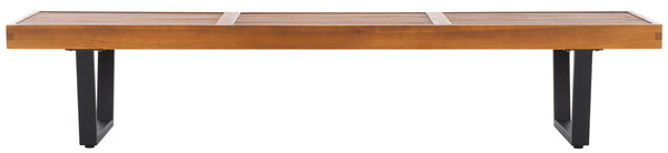 Safavieh Heather 72" Outdoor Bench - Elegant Acacia Wood And Steel For Stylish Garden And Patio Decor Natural ,Black Steel Pat7327b