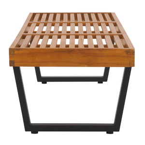 Safavieh Heather 72" Outdoor Bench - Elegant Acacia Wood And Steel For Stylish Garden And Patio Decor Natural ,Black Steel Pat7327b