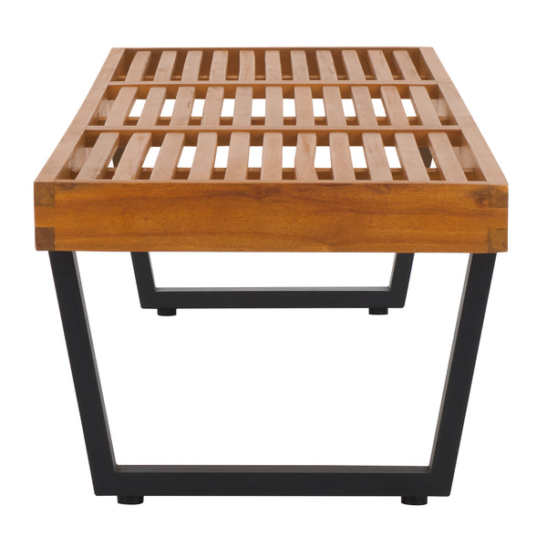 Safavieh Heather 72" Outdoor Bench - Elegant Acacia Wood And Steel For Stylish Garden And Patio Decor Natural ,Black Steel Pat7327b