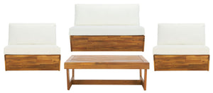 Safavieh LYNN Outdoor Lounge Chair Set of 2 – Elegant Acacia Wood with Plush Weather-Resistant Cushions Natural / Beige PAT7328A-SET2