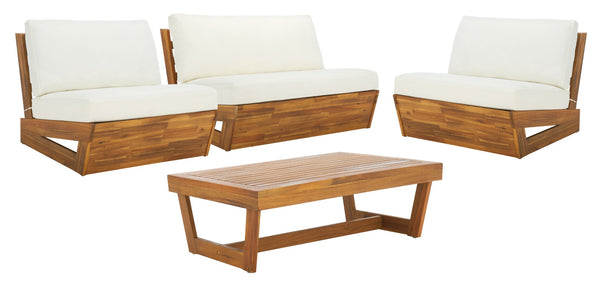 Safavieh LYNN Outdoor Lounge Chair Set of 2 – Elegant Acacia Wood with Plush Weather-Resistant Cushions Natural / Beige PAT7328A-SET2