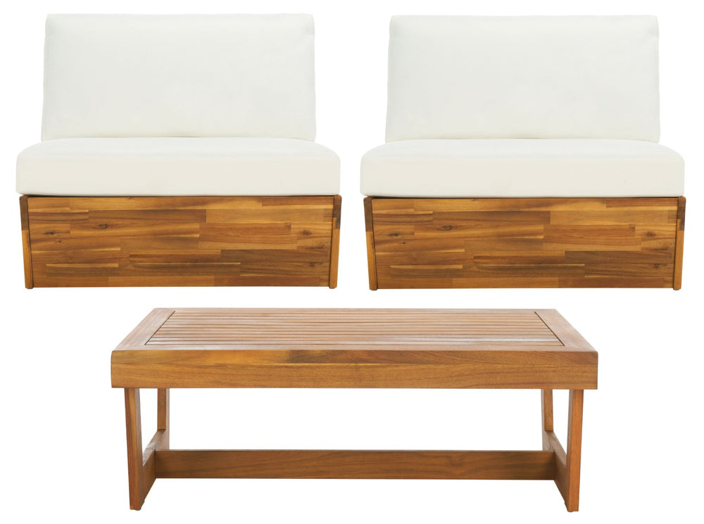 Safavieh LYNN Outdoor Lounge Chair Set of 2 – Elegant Acacia Wood with Plush Weather-Resistant Cushions Natural / Beige PAT7328A-SET2