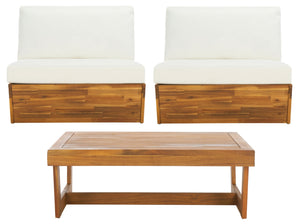 Safavieh LYNN Outdoor Lounge Chair Set of 2 – Elegant Acacia Wood with Plush Weather-Resistant Cushions Natural / Beige PAT7328A-SET2