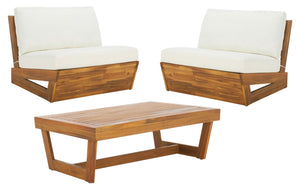 Safavieh LYNN Outdoor Lounge Chair Set of 2 – Elegant Acacia Wood with Plush Weather-Resistant Cushions Natural / Beige PAT7328A-SET2