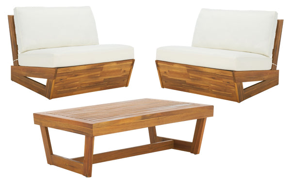 Safavieh LYNN Outdoor Lounge Chair Set of 2 – Elegant Acacia Wood with Plush Weather-Resistant Cushions Natural / Beige PAT7328A-SET2