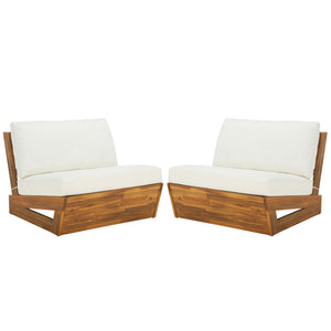 Safavieh Dune Lounge Chair Set - Stylish Acacia Wood Duo With Weather-resistant Cushions For Outdoor Comfort Natural ,Beige  Pat7328a-set2