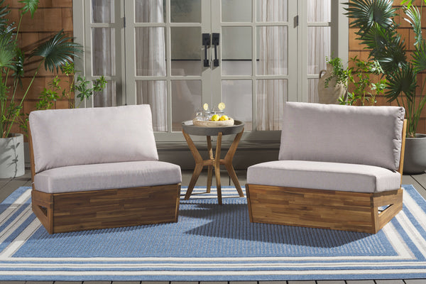 Safavieh Dune Lounge Chair Set - Stylish Acacia Wood Duo With Weather-resistant Cushions For Outdoor Comfort Natural ,Light Grey  Pat7328b-set2